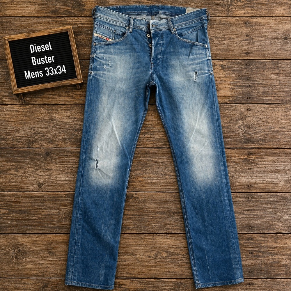Diesel Belther Regular Slim-Tapered Jeans Mens 33x34 Blue Wash 0869B Stretch